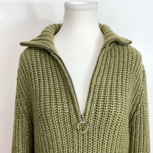 RUBY MOON GREEN KNIT ZIPPED MOCK NECK LONG SLEEVE SWEATER DRESS - S - Picture 5 of 11
